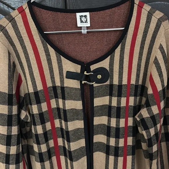 Anne Klein Tan Black and Red Plaid Long Sleeve Cardigan Size Large NWOT - Picture 4 of 6